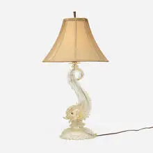 table lamp by Barovier & attribution Toso, c. 1945, glass, silk, brass, sold Jul 2020