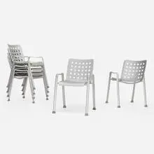 Hans Coray, Landi armchairs, set of six, aluminum, rubber