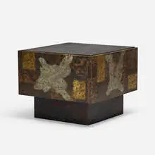 occasional table, model PE 31 by Paul Evans, c. 1970, welded and enameled steel, welded and patinated copper, slate, brass, sold Jul 2020