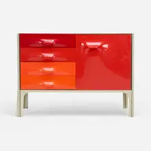 DF 2000 cabinet by Raymond Loewy, c. 1969, laminated wood, enameled aluminum, molded acrylic, sold Jul 2020