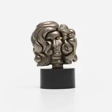 Portrait de Michele by Miguel Berrocal, 1969, nickel-plated zamak, cubic zirconia, enamel, sold Jul 2020