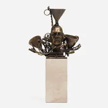 Theodore Gall, Untitled, c. 1995, cast bronze, travertine