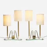 Fontana Arte, table lamps, pair, c. 1960, brass, glass, linen