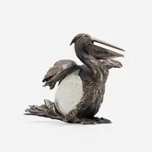 Gabriella Crespi, Pelican paperweight, c. 1970, silverplate, glass