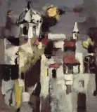 Sueo Serisawa, Moon over San Miguel, Mexico, 1953, oil on canvas