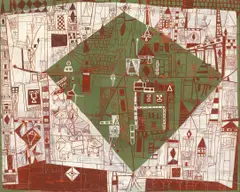 Untitled by Ynez Johnston, mixed media on masonite, sold May 2007