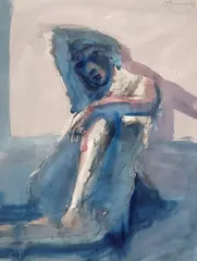 Nathan Oliveira, Girl (Blue Face), 1973, ink and watercolor on paper