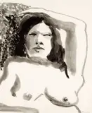 Paul Wonner, Female Nude with Arm Raised, c.1962-64, ink and wash on paper