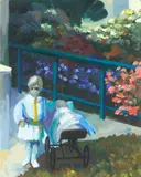 James Weeks, Two Children in a Garden, 1963, oil on board