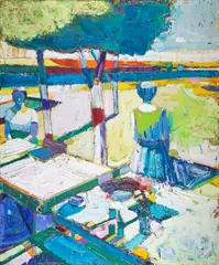 Roland Petersen, Two Figures in a Golden Land, 1965, oil and synthetic resin on canvas