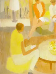 Helen Rousseau, Three Figures in an Interior, gouache on paper