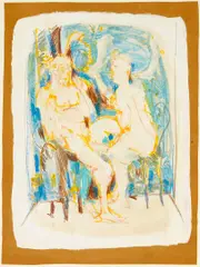Viola Frey, Reclining Nude, 1963; Seated Nudes; Centaur, 1966 (3), first crayon on paper; second crayon and gouache on paper; third sepia ink and gouache on paper