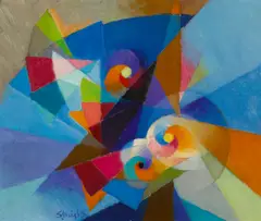 Cockfight #2 by Stanton Macdonald-Wright, 1962, oil on board, sold May 2007
