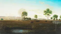 Sandow Birk, North Kern State Prison, Delano, California, 2000, oil and acrylic on canvas
