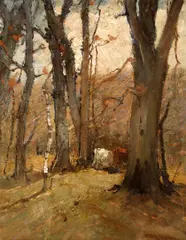Charles Edwin Lewis Green, Cattle Grazing among the Trees, oil on canvas on board