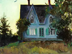 Hopper House by Elmer Hader, oil on canvas board, sold May 2007
