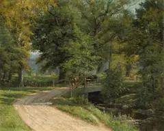 Olive Parker Black, Cattle Crossing a Bridge, oil on canvas