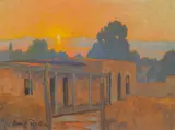 Carl Redin, Sunset over an Adobe, oil on canvas