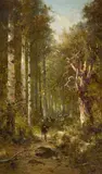 Thomas Hill, Deer Walking on a Wooded Path