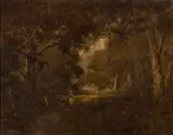 William Keith, Forest Clearing with a Figure, oil on canvas