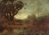 Benigino Yamero Ruiz, Figures near a Pond at Dusk, oil on canvas