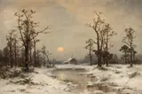 Snow Scene with a Winter Cabin by Carl von Perbandt, oil on canvas, sold May 2007