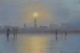 Edward Wilson Currier, Ferry Building at Dusk, San Francisco, 1908, oil on canvas
