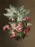 Cut Roses and Lilies by Raoul M. de Longpre, watercolor on paper, offered May 2007