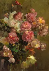 Franz Bischoff, A Glass Vase full of Roses, oil on canvas