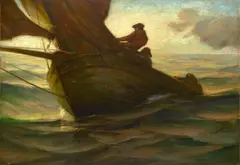 Charles Dickman, Fisherman Wrestling with a Sail, 1900, oil on canvas