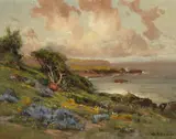 Manuel Valencia, Coastal Wildflowers and Cumulous Clouds, oil on canvas