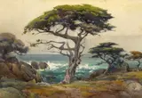 Seaside Cypress, Monterey by Percy Gray, watercolor and pencil on paper on board, sold May 2007
