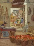 Anna Lee Dey Stacey, Marketplace, oil on board