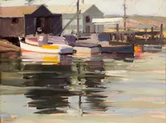 Boats at Dock by Sam Hyde Harris, oil on canvas on board, sold May 2007