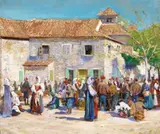 Market Day by Alson S. Clark, oil on canvas, sold May 2007
