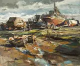 Maurice Logan, Sunday Workers, oil on canvas