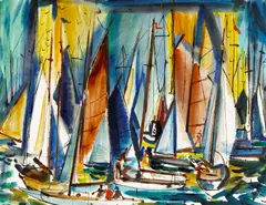 Sail Symphony by Philip Latimer Dike, watercolor on paper on board, sold May 2007