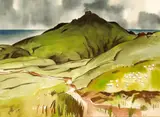 Milford Zornes, Stormy Coast with Sheep on a Hill