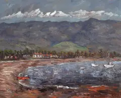 John A. Dominique, Santa Barbara Beach, 1948, oil on canvas