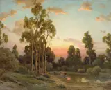 Angel Espoy, Cattle Watering at Sunset, oil on canvas