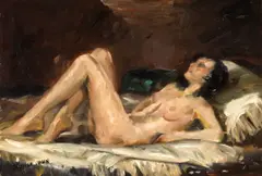 Reclining Nude by Maurice Logan, oil on board, offered May 2007