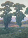 William Dorsey, A View of California Wildflowers through the Eucalyptus Trees, oil on canvas