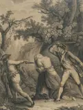 Drawing of a Fight by American School, black chalk on paper, offered May 2006