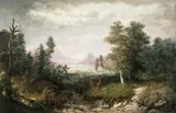 Henry Boese, Expansive Landscape with Deer in the Distance, oil on canvas laid to masonite