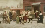 George Henry Boughton, Party for New Year's Day in New Amsterdam, oil on canvas backed by panel