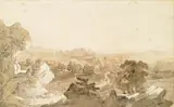 Jasper Francis Cropsey, An Extensive Landscape with Trees and Rocks in the Foreground