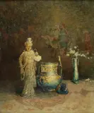 Paul King, Eastern Treasures: a Still Life of Asian Pottery, oil on masonite