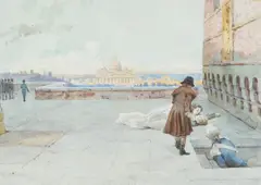 William Henry Lippincott, Scene from Tosca, watercolor on card