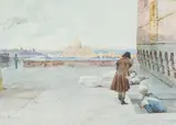 William Henry Lippincott, Scene from Tosca, watercolor on card