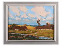 Karel Langer, Village Houses, First half of 20th century, Oil on cardboard